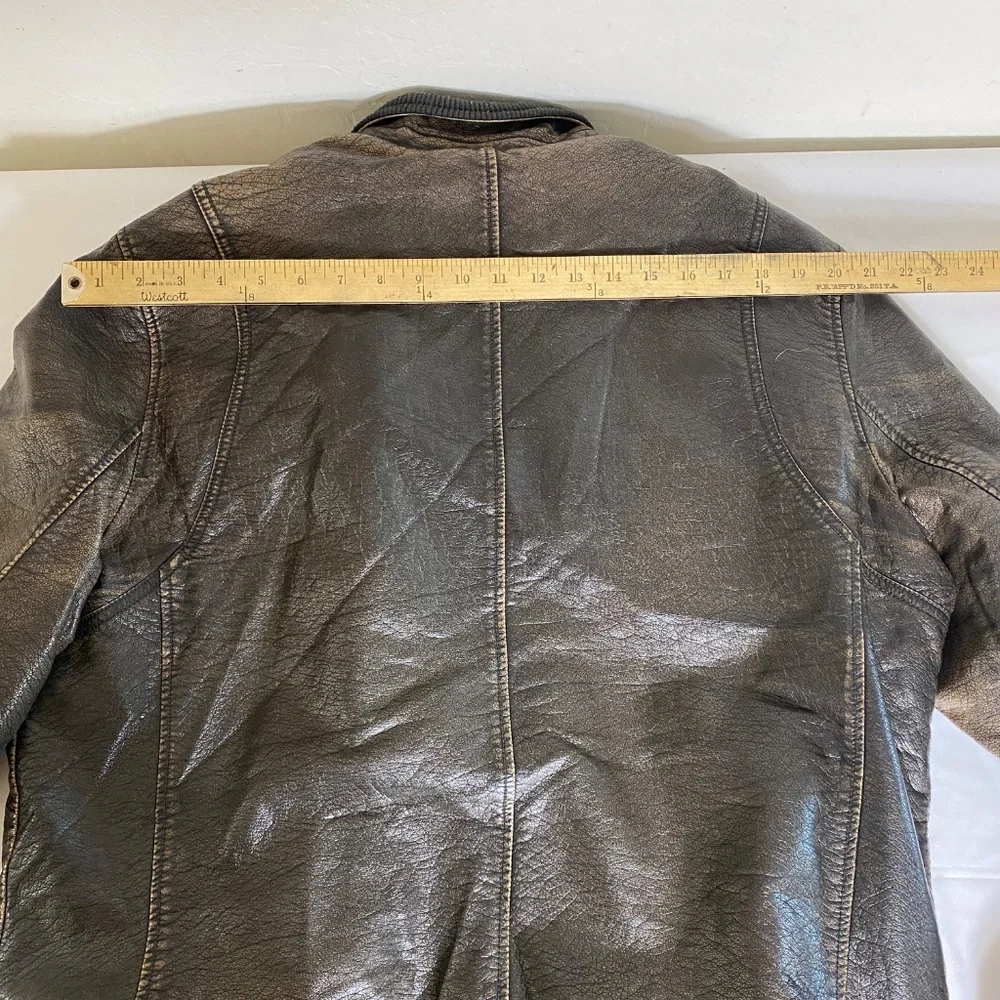 Levi's brown distressed XL faux leather Trucker/biker style jacket - Picture 7 of 15